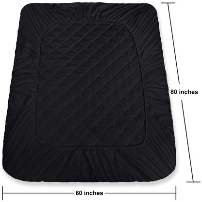 Utopia Bedding Quilted Fitted Mattress Pad, Queen Size, Elastic Fitted Mattress Topper Protector and Cover with Deep Pocket Stretches up to 16 Inches, Machine Washable (Black)