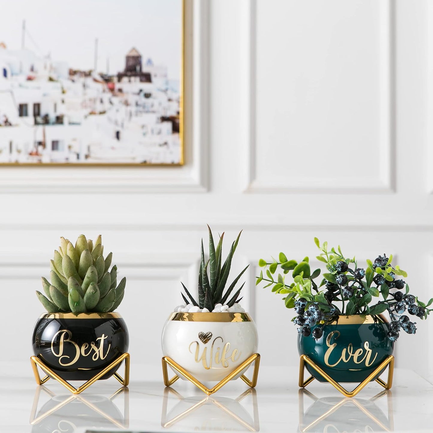 PeraBella 3-Piece Succulent Planter Set - Perfect Romantic Gift for Her | Ideal for Home Decor