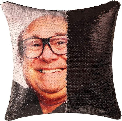 Danny Devito Sequin Throw Pillow Cover - Reversible Magic Design | 16x16 Inches Decorative Cushion