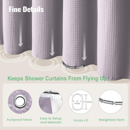 Dynamene Extra Long Shower Curtain and Liner Set - 84 inch Tall Waffle Fabric, Waterproof Clear Liner, Heavy Duty Weighted Hotel Luxury Cloth Shower Curtains for Bathroom, 12 Hooks, 72x84, Lavender