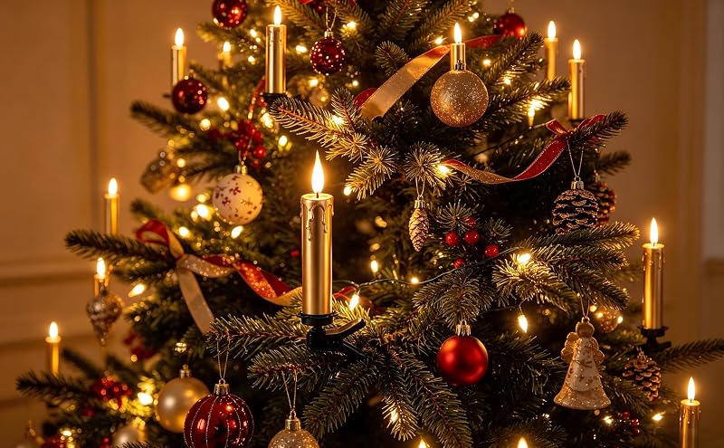 Rechargeable Flameless Clip-On Christmas Tree Candles with Remote & Timer - Gold