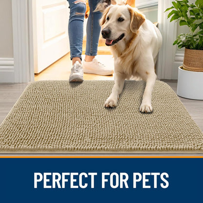OLANLY Dog Door Mat - Absorbent Non-Slip Chenille for Muddy Paws | 59x24 Inches, Quick Dry, Beige