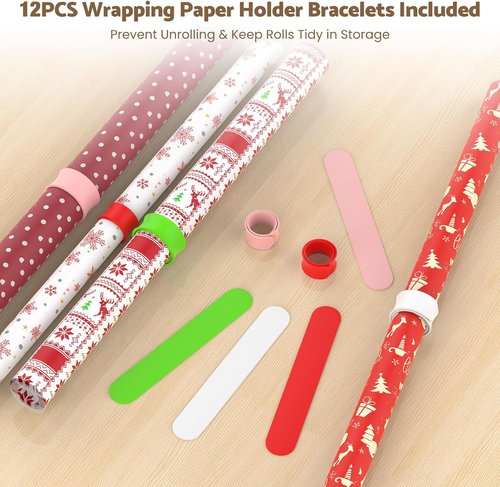 Kikihouse Wrapping Paper Storage Cart - Rolling Gift Wrap Organizer with 12 Slap Bands & Hooks | Black