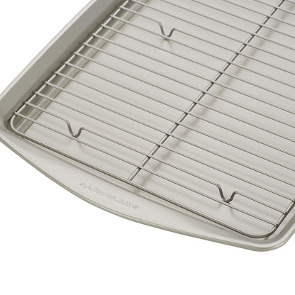 Rachael Ray Nonstick Bakeware Set without Grips, Nonstick Cookie Sheets / Baking Sheets and Cooling Rack - 2 Piece, Silver