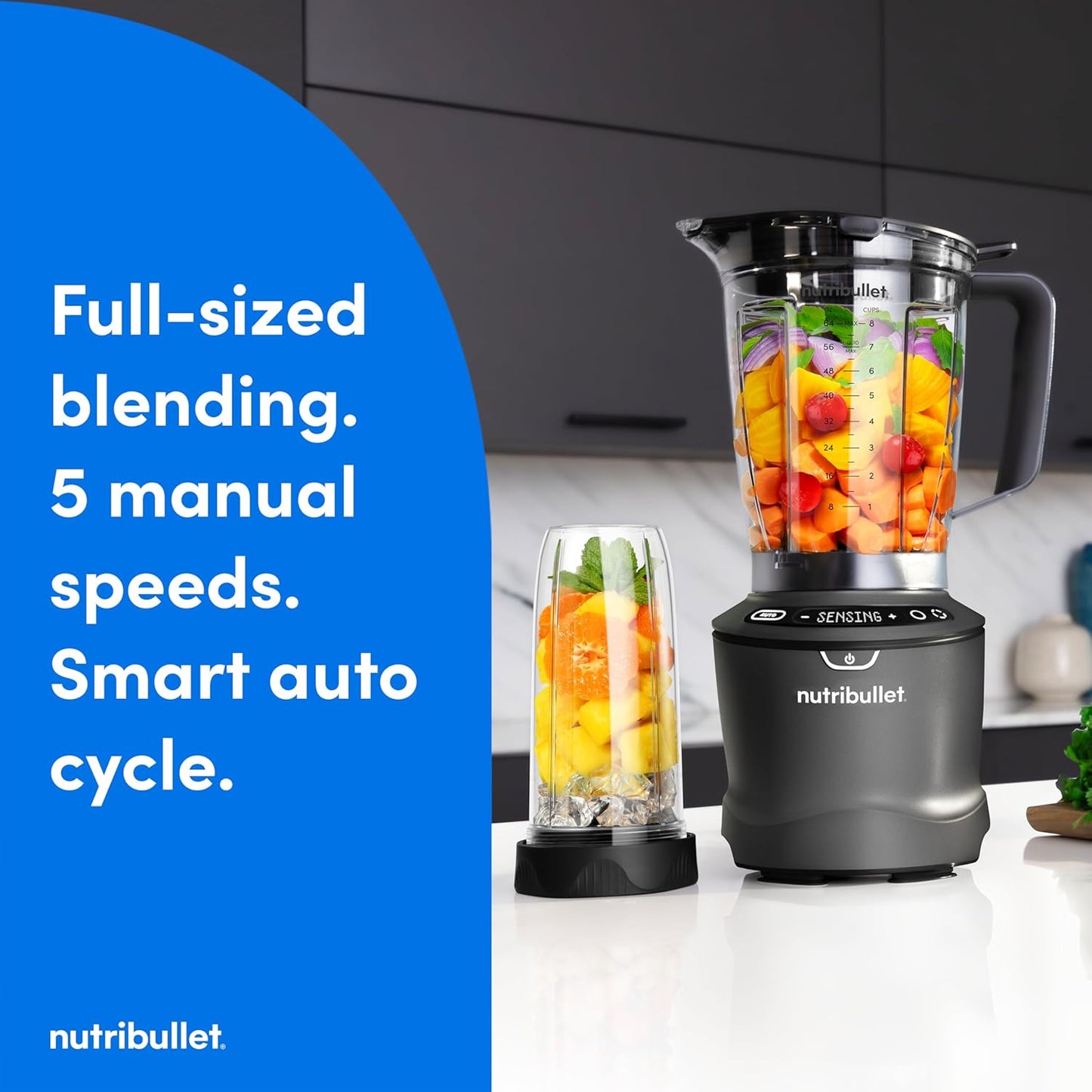Nutribullet SmartSense Blender Combo - 1400W Power, 64oz Pitcher & 32oz/24oz Cups | Smoothies & Soups in Gunmetal Gray