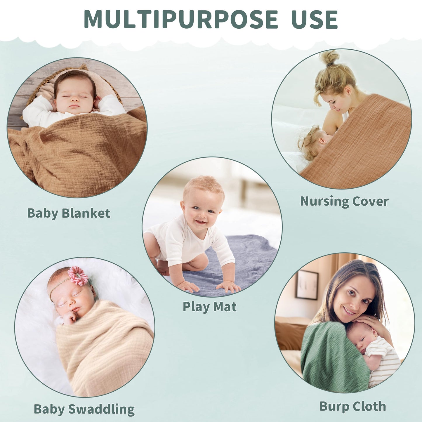 Muslin Swaddle Blankets for Newborn, 2 Pack Breathable Soft Receiving Blanket, Large 41 x 41 inches Swaddle Wrap Burping Clothes, Essentials Infant Shower Items. (Beige & Coffee)