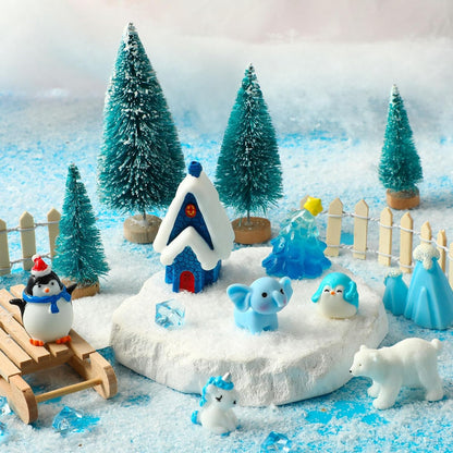 PETKNOWS Miniature Winter Figurines - Blue Ice Cube Ornaments for Christmas Tree & Desktop Decor