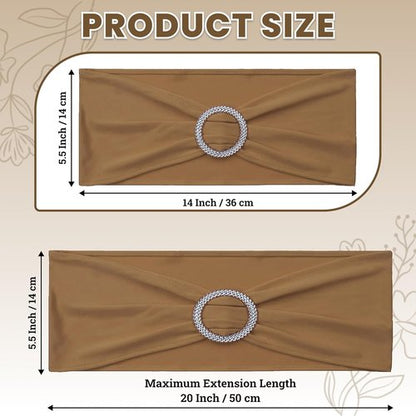 MDS Spandex Chair Sashes - 125 Pack of Elastic Stretch Bows with Buckle Slider for Wedding Decor - Mocha