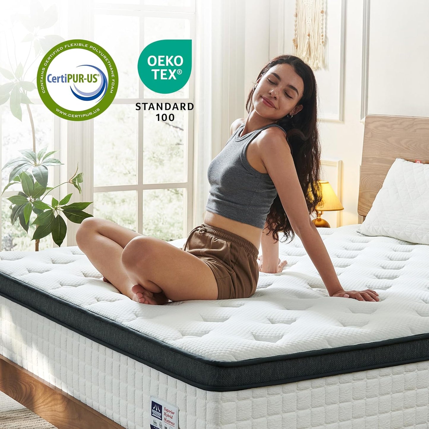 Skiennix 12 Inch Queen Mattress - Hybrid Design with Pocketed Springs & Gel Memory Foam for Support | Medium Firm, CertiPUR-US Certified