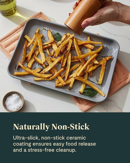 Caraway Non-Stick Ceramic Baking Sheet Trio - Non-Toxic & PTFE Free - Large 18"x13", Medium 15"x10", Small 9"x13" - Gray