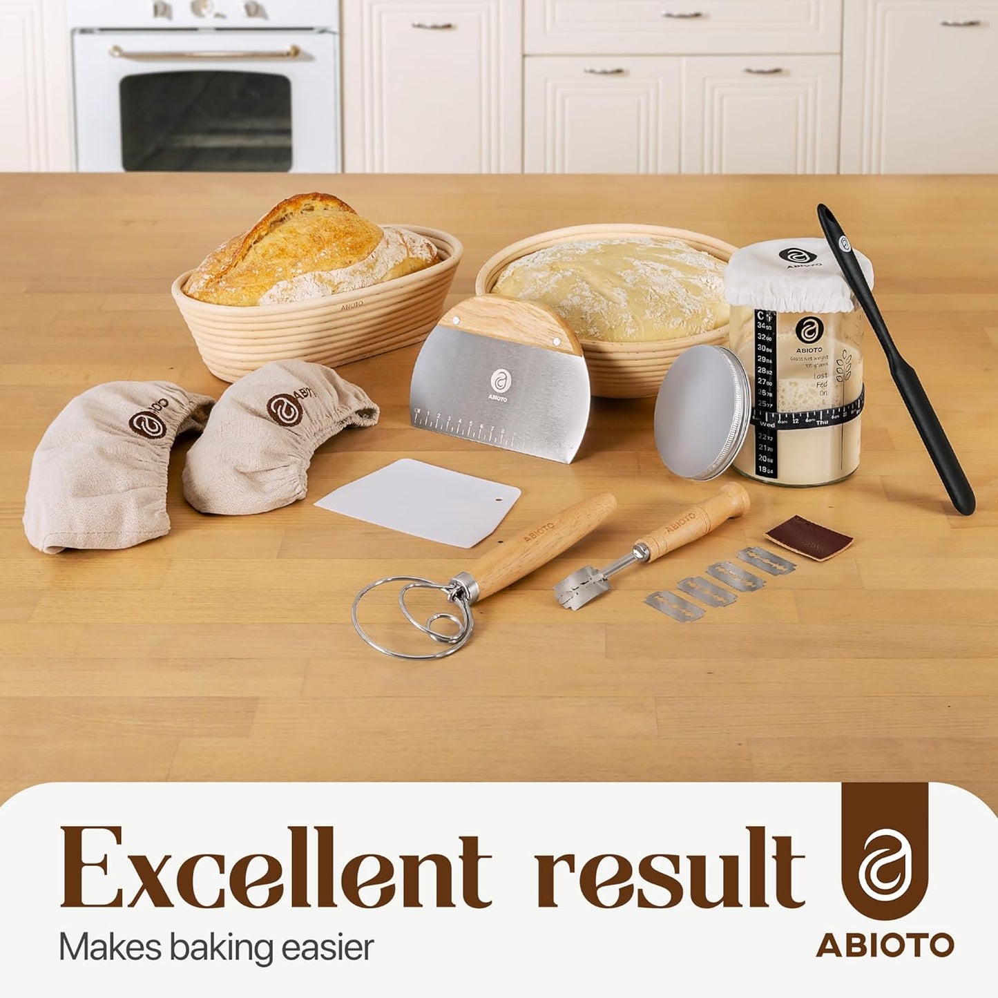 Skiennix Sourdough Starter Kit - Beginner-Friendly Baking Supplies with 10" Round & 11" Oval Banneton Baskets