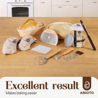 Skiennix Sourdough Starter Kit - Beginner-Friendly Baking Supplies with 10" Round & 11" Oval Banneton Baskets