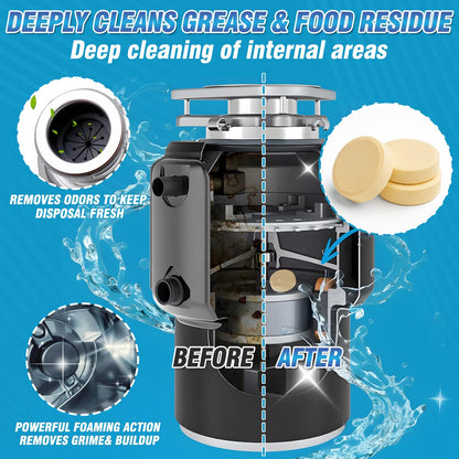 Yeardera Garbage Disposal Cleaner and Deodorizer Tablets - 50 Count (1-Year Supply), Powerful Foaming Sink Cleaner, Quickly Eliminates Odors, Natural Drain Odor Eliminator for Kitchen Disposal Care