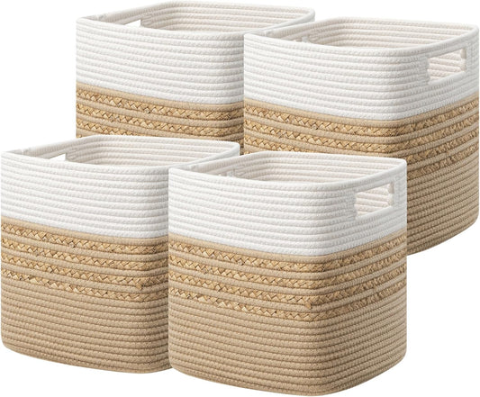 UBBCARE Storage Cubes Set of 4 - Water Hyacinth Bins for Organizing Toys & Books | 11 x 10.5 x 10.5 in, Brown