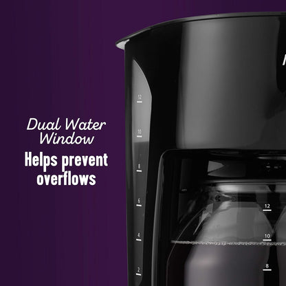 Mr. Coffee 12-Cup Black Coffee Maker - Auto Pause Feature & Glass Carafe for Home & Office