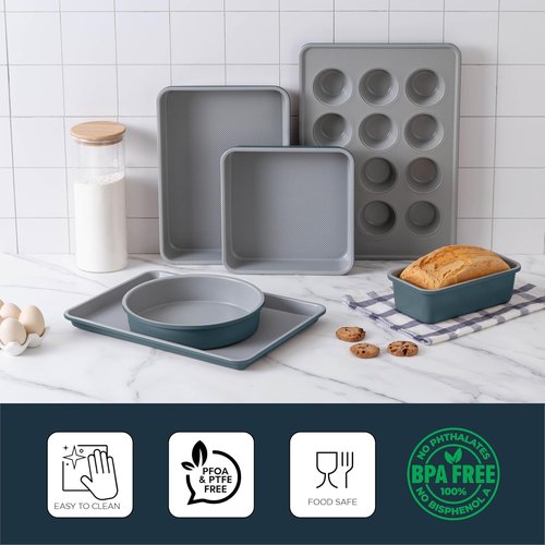 Country Kitchen Nonstick Bakeware Set - Durable & Easy Release, Navy | 6-Piece Stackable Set