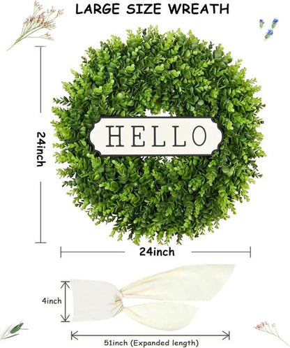 DDHS Large Boxwood Wreath - 24'' Artificial Spring Decor for Front Door | Year-Round Indoor/Outdoor Use