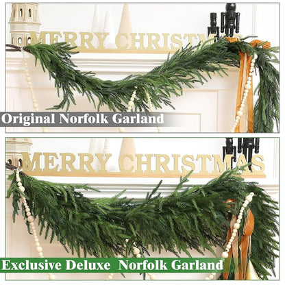 9 ft Deluxe Norfolk Pine Garland - Realistic Artificial Christmas Greenery, Variation 1+9 feet