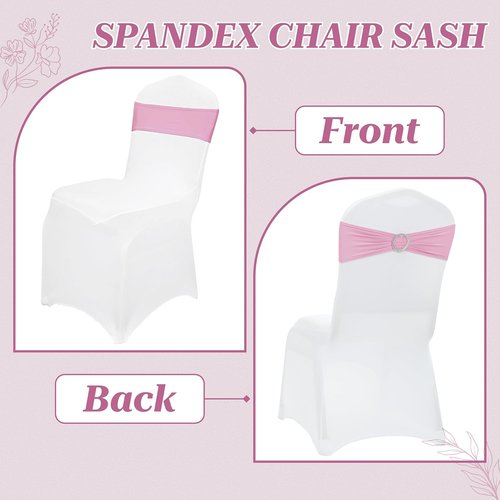 MDS Premium Spandex Chair Sashes - Universal Stretch Covers with Buckle Slider | Pack of 75 - Blush Pink