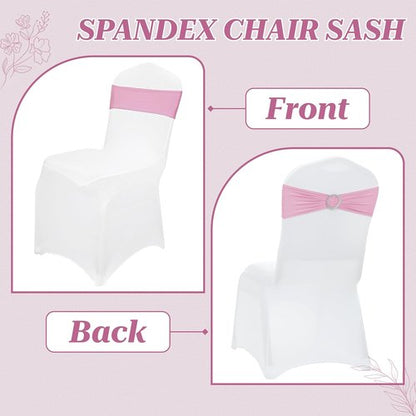 MDS Spandex Chair Sashes - Pack of 200 Elastic Stretch Bands with Slider Bow for Wedding Decor | Blush Pink