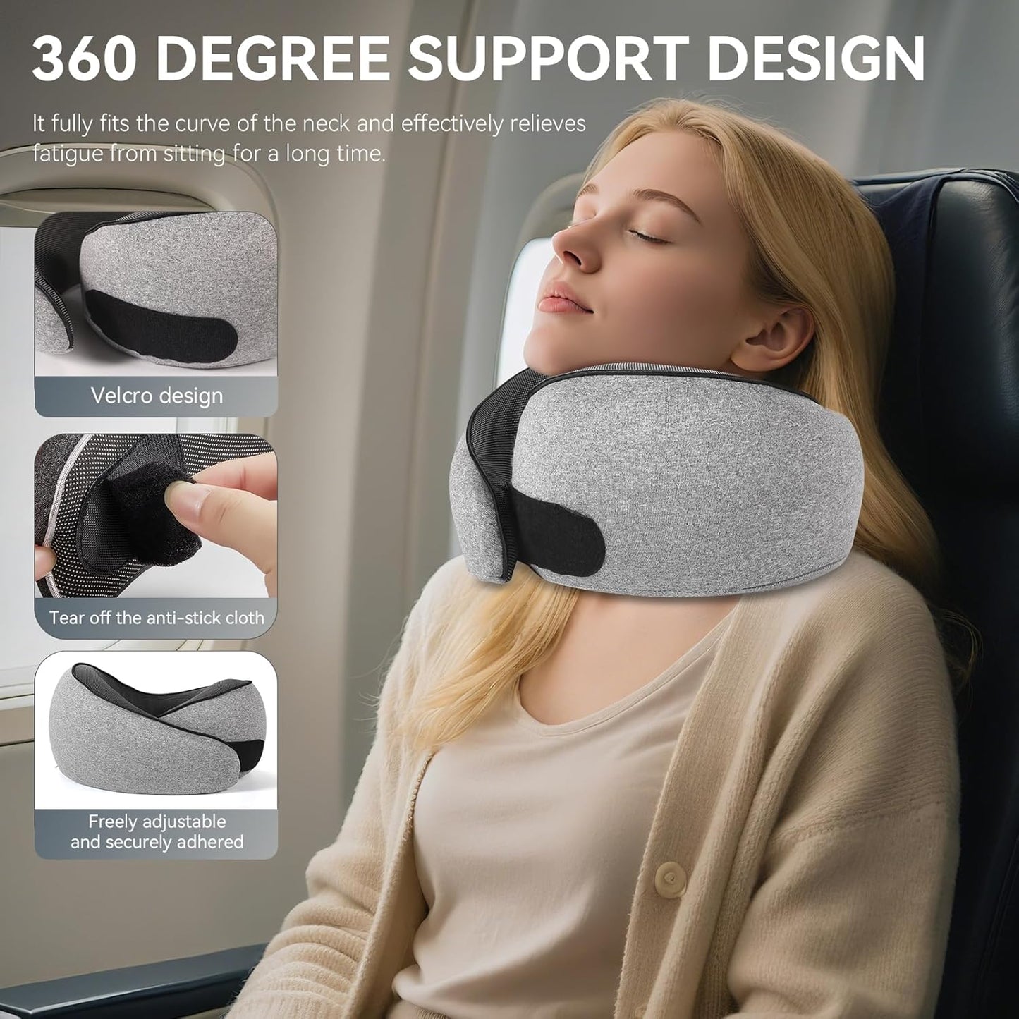 SZXYX Travel Pillow - 100% Pure Memory Foam Neck Support | Comfortable, Breathable Cover, 360° Support, Dark Grey