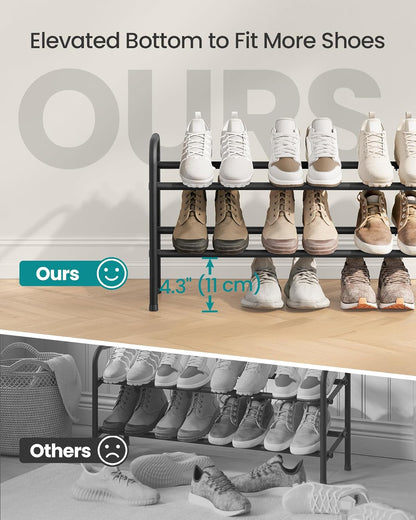 SONGMICS Expandable Shoe Rack - Adjustable 2-Tier Organizer for 15 Pairs - Metal Free Standing, Ink Black