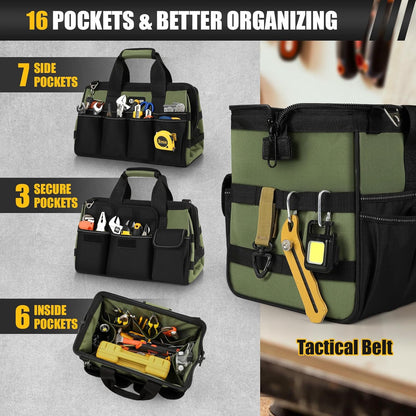 UUP Heavy Duty Tool Bag - 15-Inch 16-Pocket Organizer | Portable Storage with Soft Handle - Green