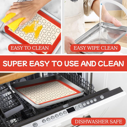 CEKEE Stainless Steel Baking Sheet Set - 6PCS Cookie Sheets with Silicone Baking Mats for Oven Use
