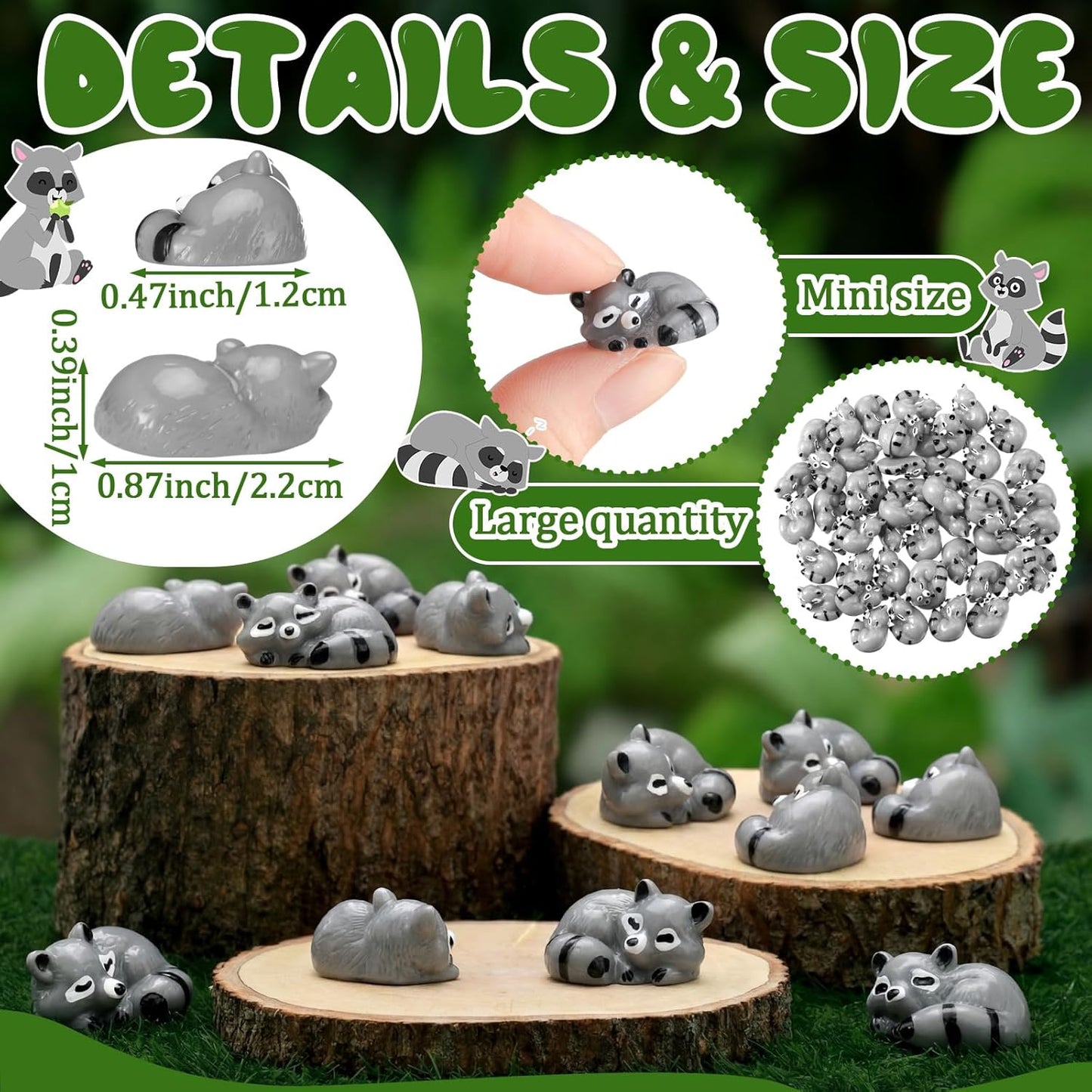 Seenelling Mini Raccoon Figurines - 50 Pcs Cute Resin Animal Decor for Cabin & Lodge | Tiny Home Accents