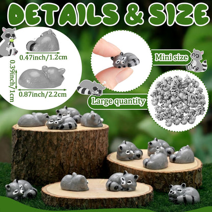 Seenelling Mini Raccoon Figurines - 50 Pcs Cute Resin Animal Decor for Cabin & Lodge | Tiny Home Accents
