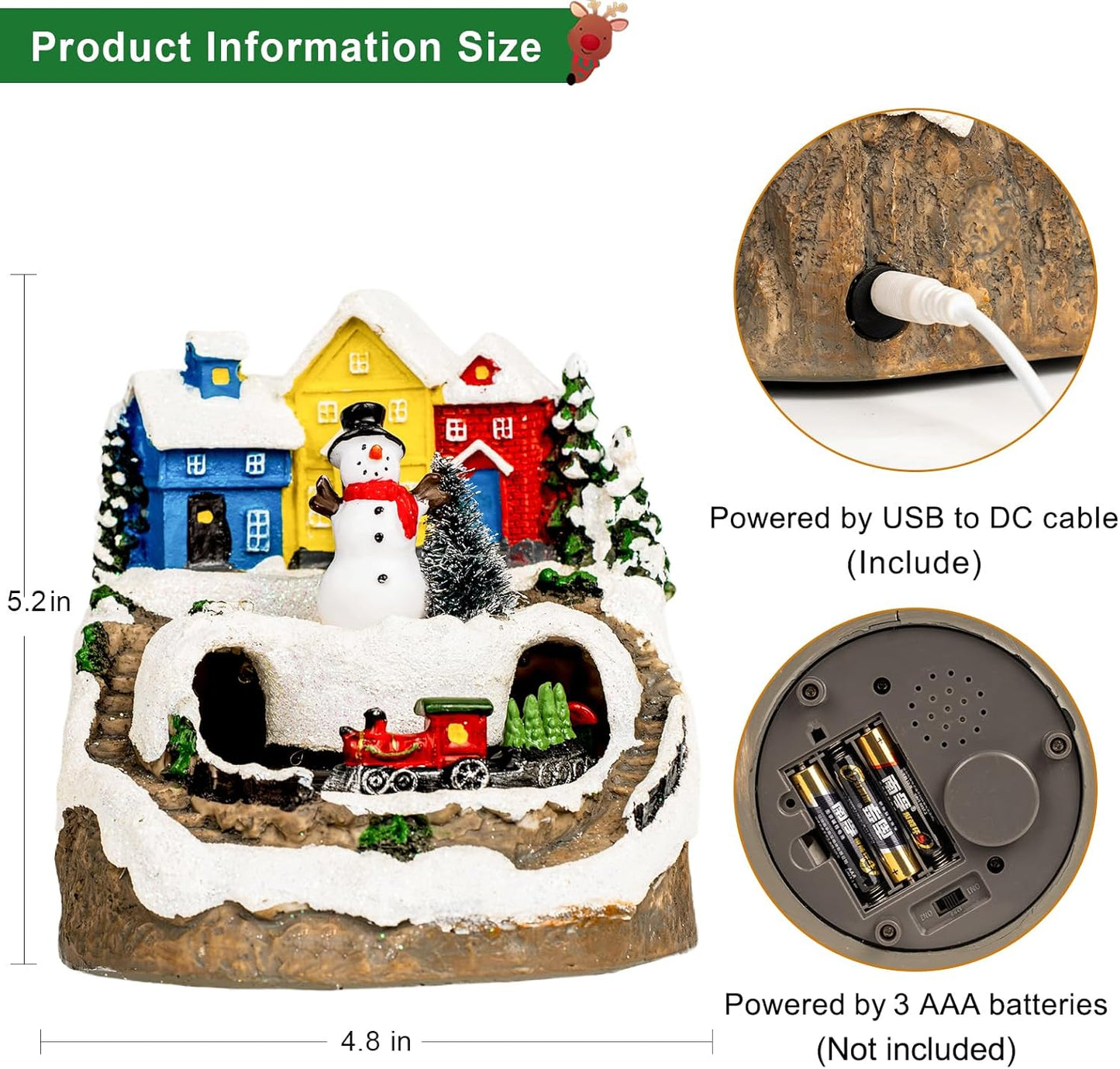 ZQQLITE Animated Musical Christmas Snowman Village - Lighted Figurines with Rotating Train for Home Decor