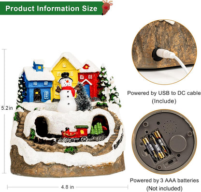 ZQQLITE Animated Musical Christmas Snowman Village - Lighted Figurines with Rotating Train | Holiday Tabletop Decor