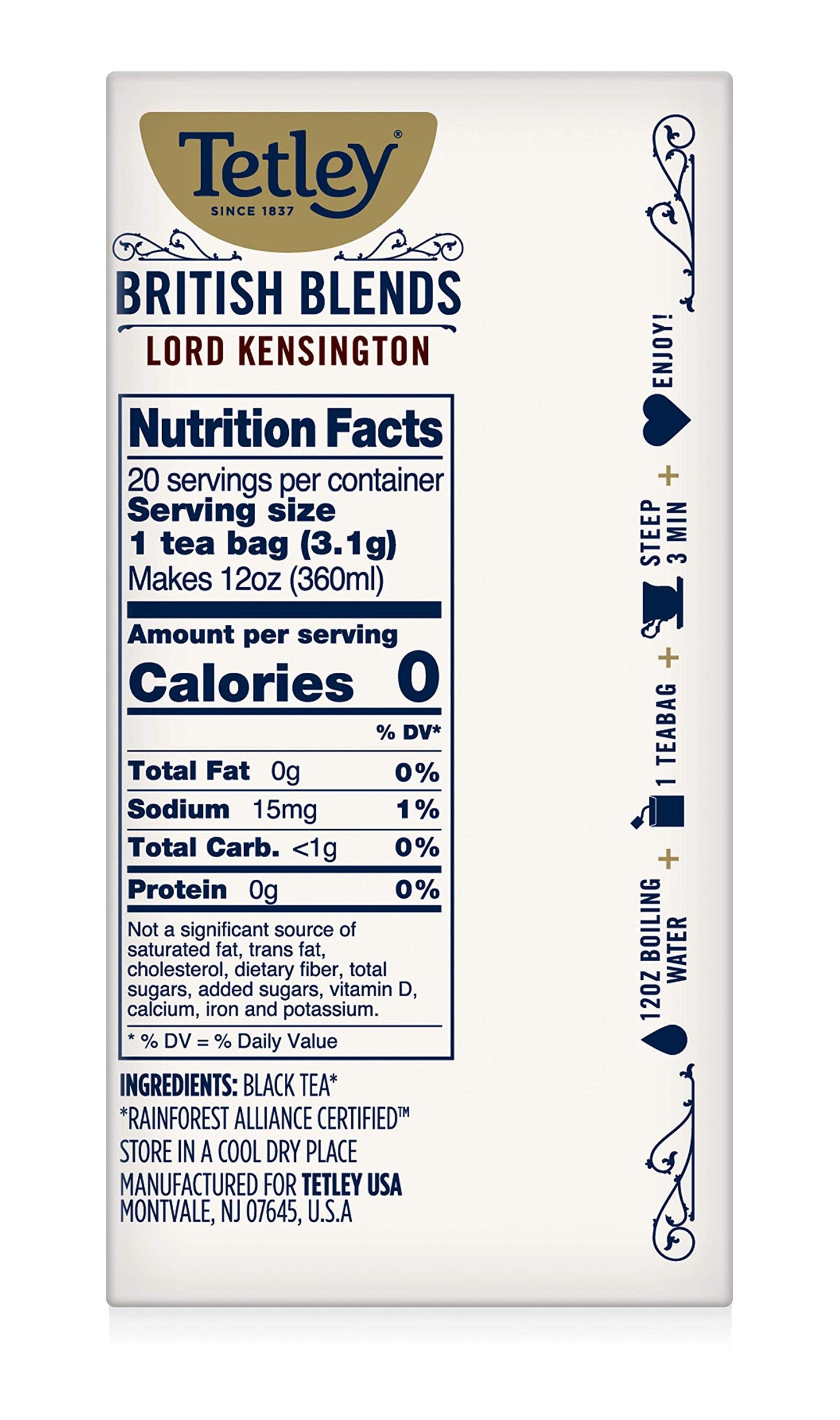 Tetley British Blends Lord Kensington Black Tea, Strong & Full Bodied Tea, 20 Tea Bags (Pack of 6)