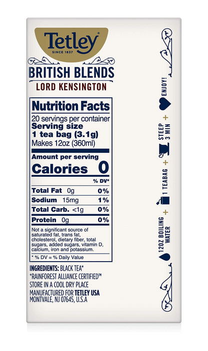 Tetley British Blends Lord Kensington Black Tea, Strong & Full Bodied Tea, 20 Tea Bags (Pack of 6)