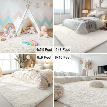 OLANLY Area Rugs - Soft Fluffy Shaggy Indoor Carpet for Living Room & Bedroom | Ivory 4x11