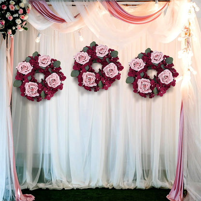 Skiennix Artificial Flower Candle Rings - 6-Inch Rose Floral Wreaths with Butterflies | Burgundy & Dusty Pink