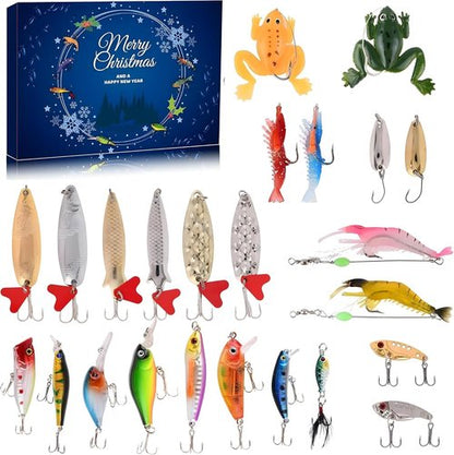 Fishing Advent Calendar - 24 Days of Christmas Countdown Fishing Lures | Perfect Holiday Gift for Anglers