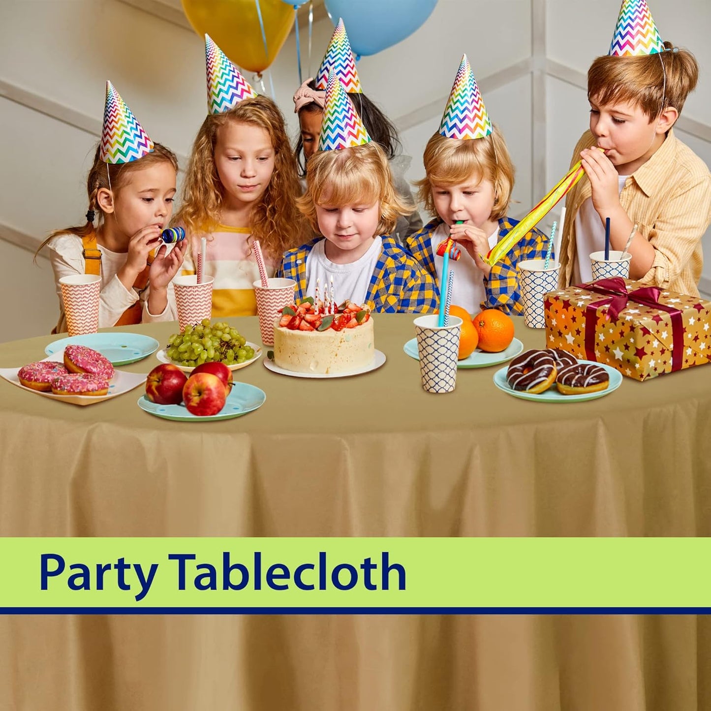 Party Dimensions Gold Disposable Plastic Tablecloths - 84-Inch Round Table Covers for Events & Weddings (12 Pack)