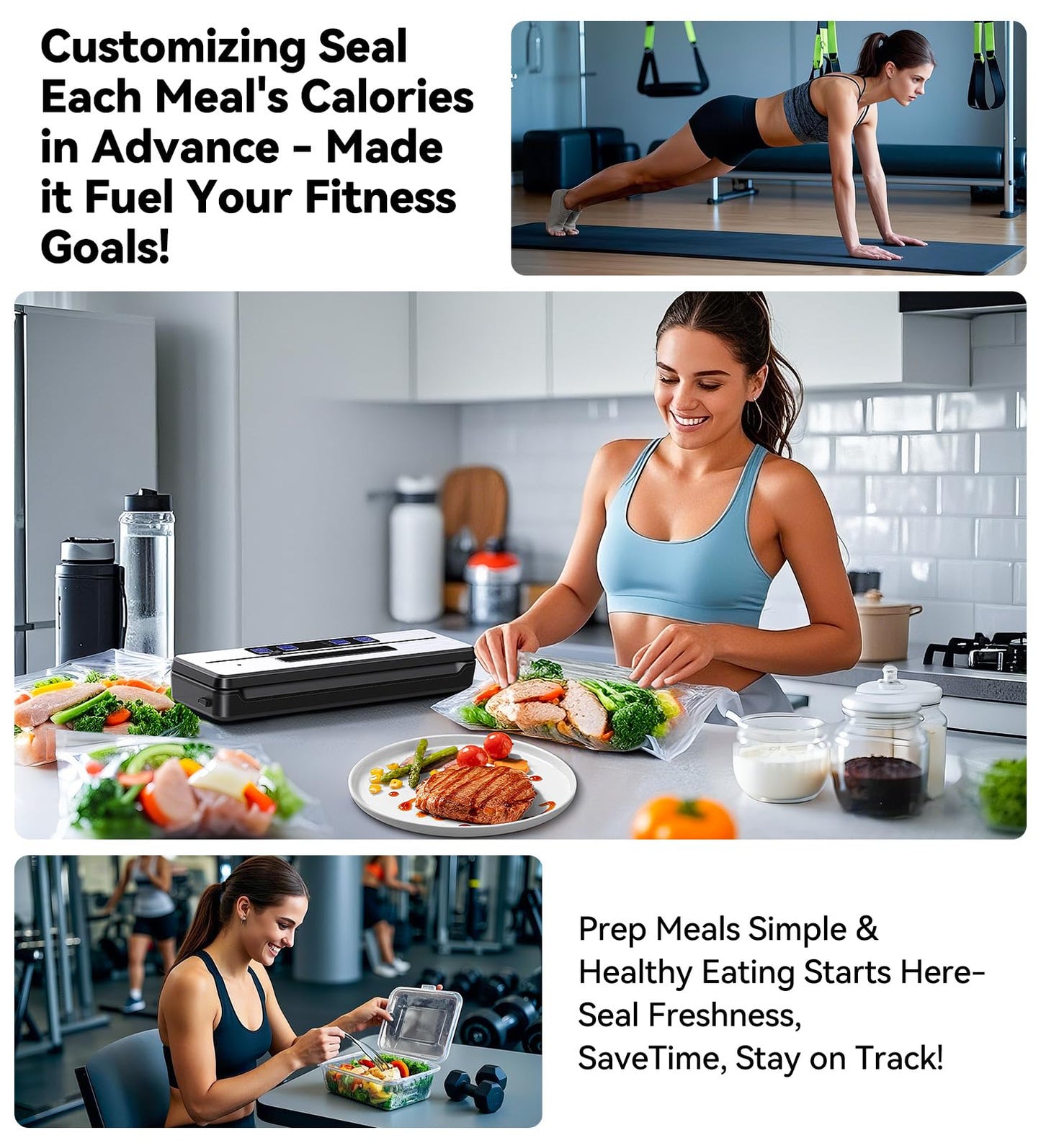 Vacuum Sealer for Food Freezer - Vacuum Sealer Machine for Meat, Sous Vide, Seal & Pre A meal, Save Food, Built-in Cutter, Compact Design, Fully Starter Kits, Sliver Black