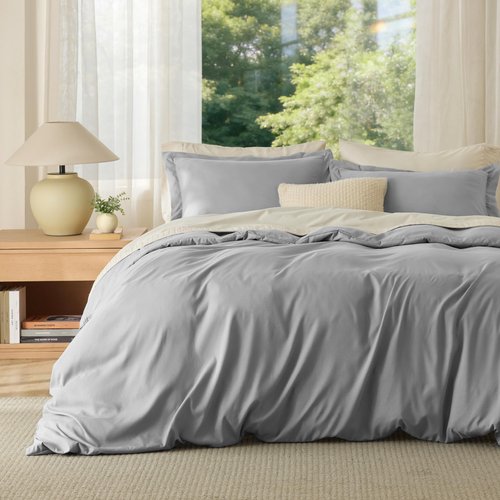 Bedsure Duvet Cover Oversized Queen Size - Soft Double Brushed Bedding Set for Kids & Adults, Zipper Closure, 3 Pieces, Includes 1 Duvet Cover (98"x98") & 2 Pillow Shams, NO Comforter, Grey