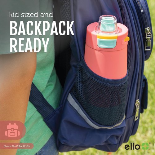 Ello Kids Colby 12oz Insulated Stainless Steel Water Bottle - Straw, Coaster & Leak-Proof Lid