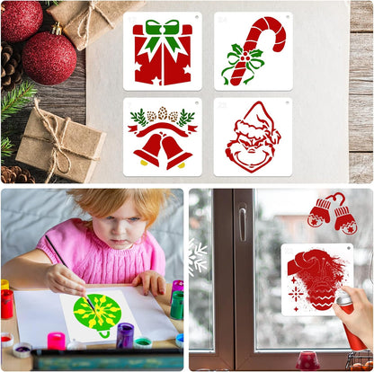 Regine Switzerland 25 Pcs Christmas Stencils - Reusable 6x6 Inch Templates for DIY Crafts & Decorations