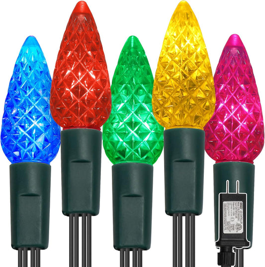 WATERGLIDE Christmas Lights - 33ft 100 LED Multicolor Faceted String Lights | Waterproof & 8 Modes