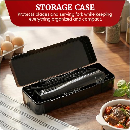 Elite Gourmet EK9810 Electric Knife - Professional Cordless Design with 4 Serrated Blades & Safety Lock
