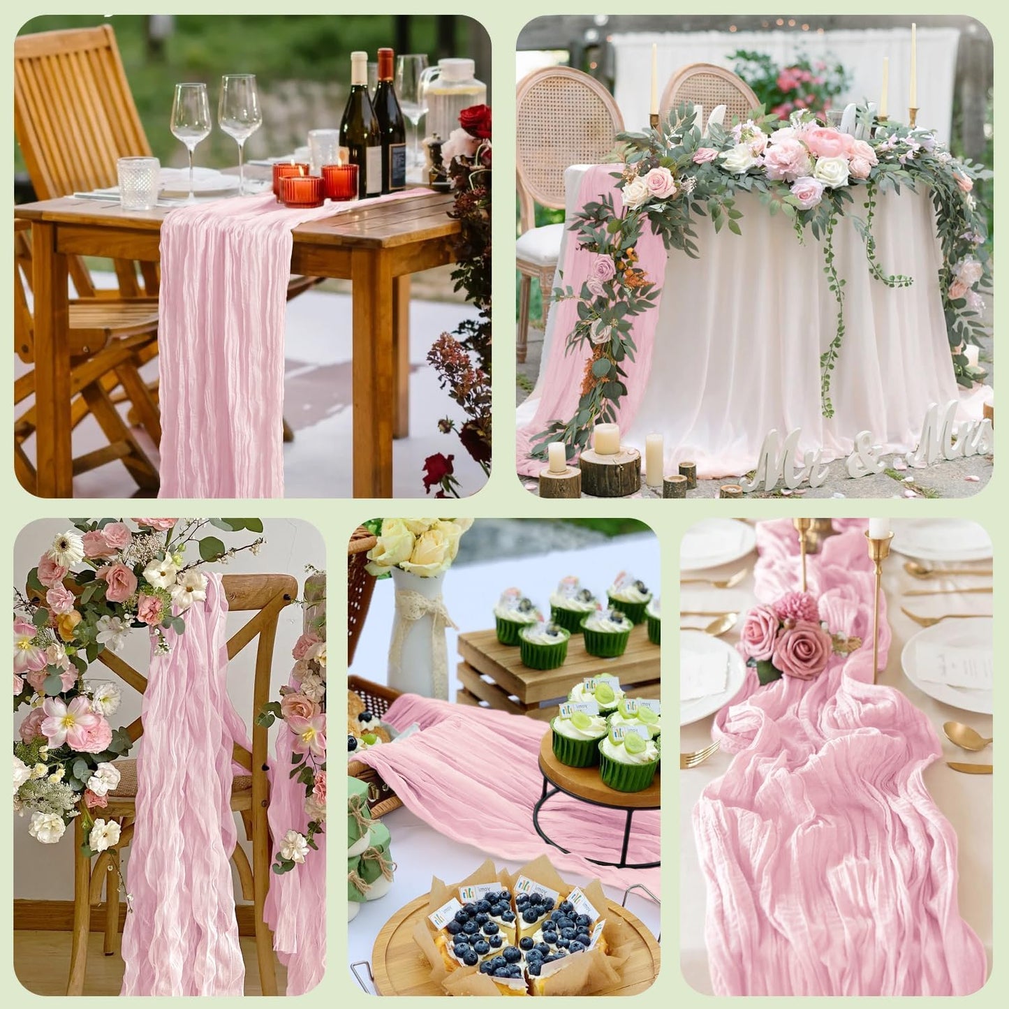 Wokceer Pink Cheesecloth Table Runner - 10FT Blushing Pink Boho Style for Weddings & Parties
