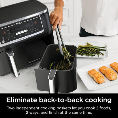 Ninja DZ550 Foodi 10 QT XL Air Fryer - 6-in-1 DualZone with Smart Cook Thermometer & 2 Baskets, Grey