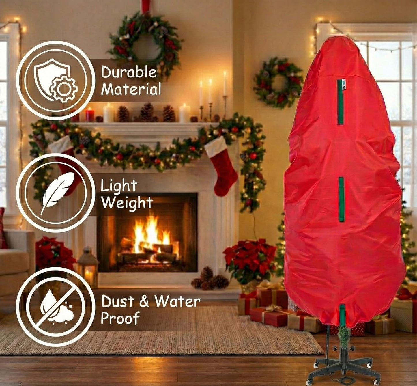 Upright Christmas Tree Storage Bag - Durable Dustproof Cover for 7 Ft Artificial Trees | Easy-Use Red Holiday Storage