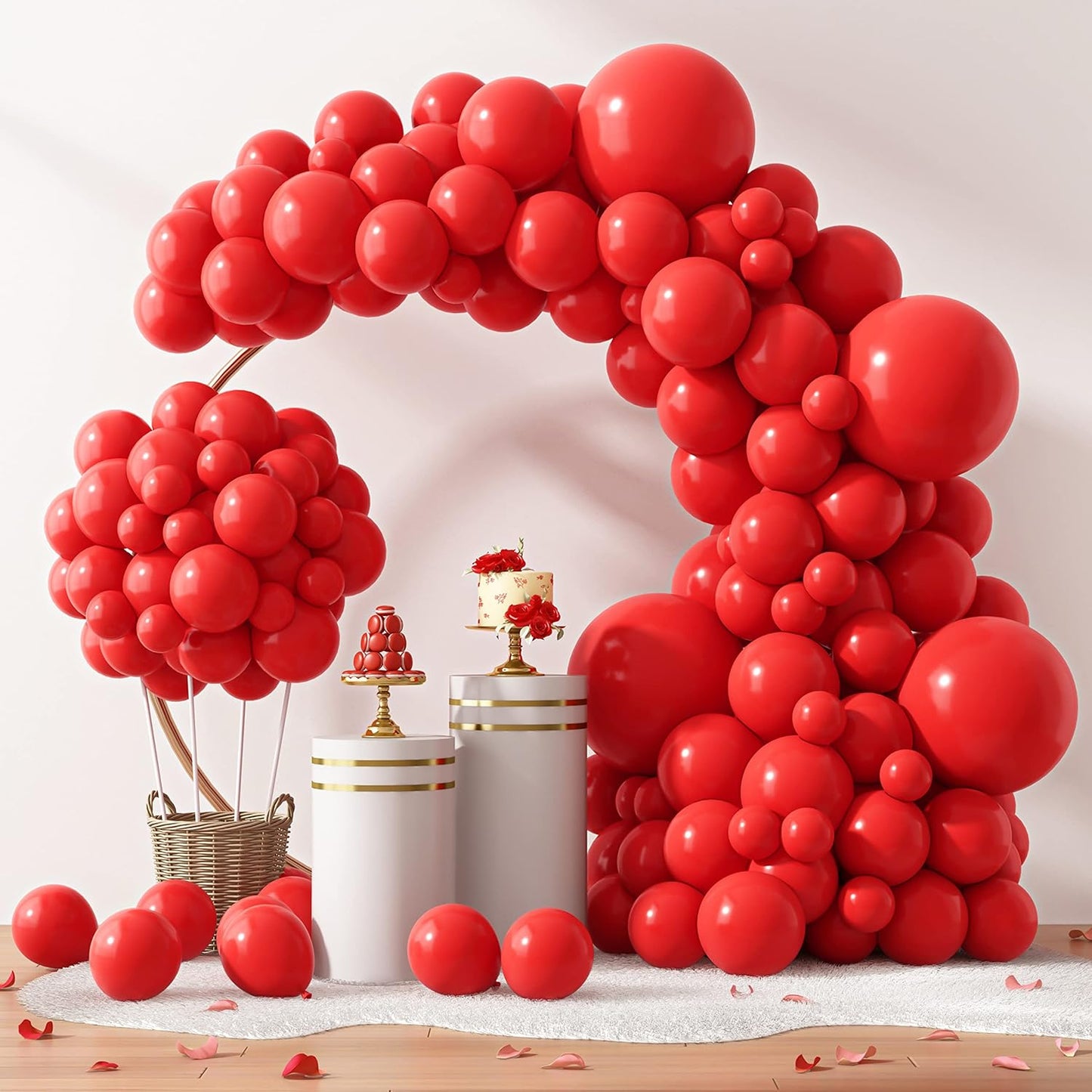 RUBFAC Premium Red Balloons - 129pcs in Various Sizes for Garland & Arch | Perfect for Weddings & Parties