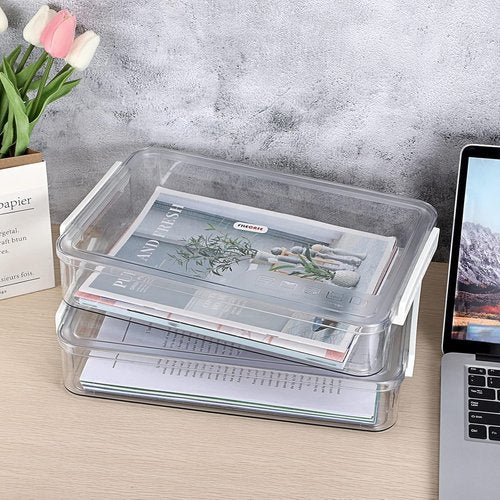 BTSKY Plastic Storage Containers - 2 Pack with Lids for A4 Files & Art Supplies | Stackable, Portable, White