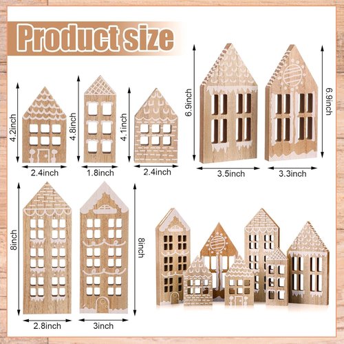 Briwooody 7-Piece Christmas Village Set - Wooden Gingerbread House Decor for Home & Office